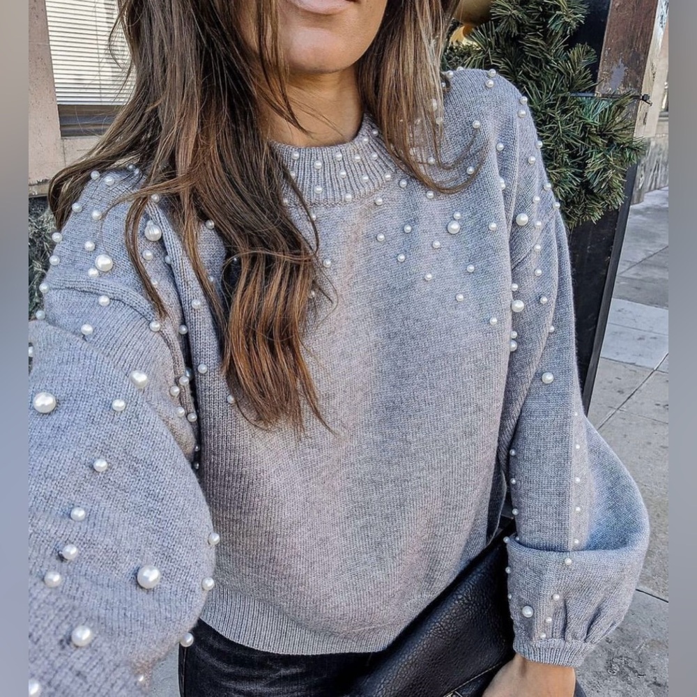 Vici Gray Pearl Sweater